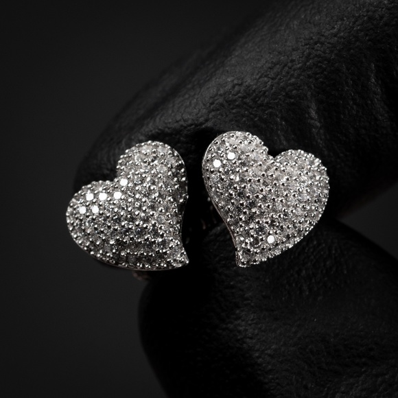 White Gold 925 Sterling Silver Womens Pretty Cute Best Heart Stud Earrings - Picture 1 of 5